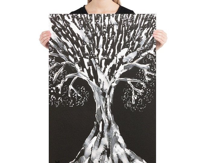 Poster White Tree - Painting Black and White - Landscape Motif Print - Landscape Painting Posters - Pictures with Landscapes - Reproduction
