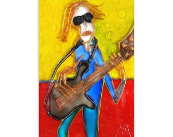 Postcard Bass Guitarist - Music Postcards - Guitar Print - Art Reproductions - Postcard Guitars - Gifts for Musicians -Music