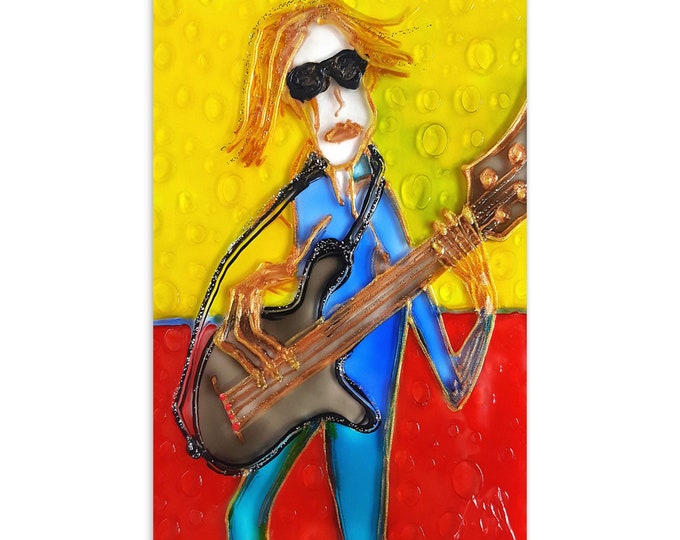 Postcard Bass Guitarist - Music Postcards - Guitar Print - Art Reproductions - Postcard Guitars - Gifts for Musicians