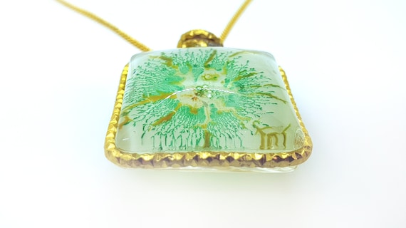 Green, white and gold glass pendant Maria Marachowska