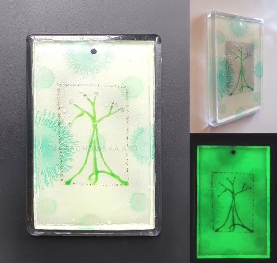 Painting Art Magnet Green Tree glow in the dark by Maria Marachowska