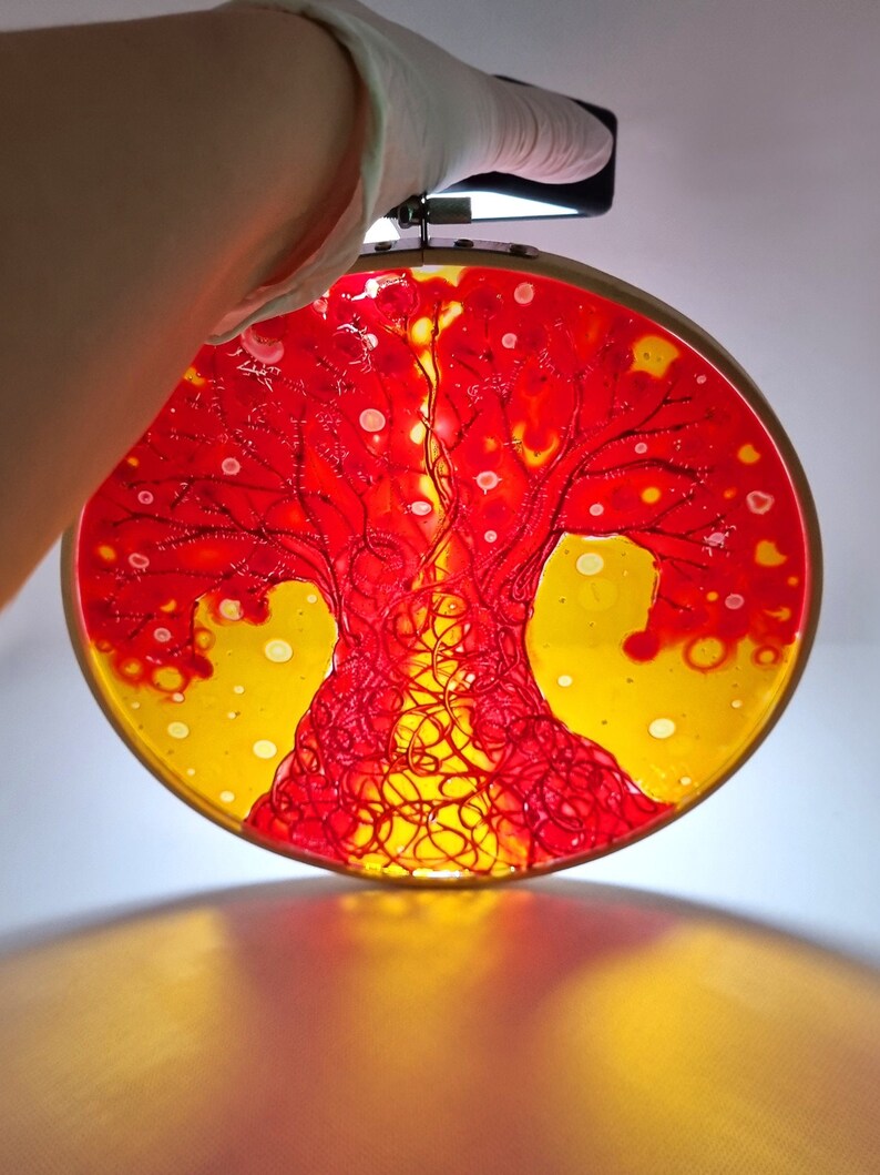Glass Painting Suncatcher Red Tree by Maria Marachowska image 8