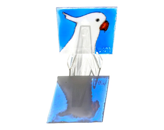 Glass painting cockatoo - window suncatcher - window decoration bird - window picture animals - window hanger blue white - gift painting