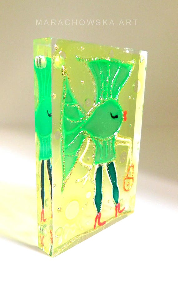Glasgemälde Sonnenfänger Magnet Grüner Fisch