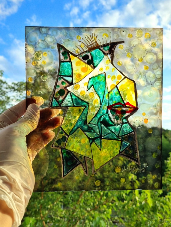 Glass Painting Suncatcher Frog by Maria Marachowska