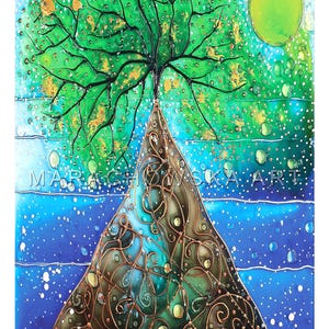 Diese Postkarte ist ein hochwertiger Druck des Original-Gemäldes "Seelandschaft Baum" von Maria Marachowska.