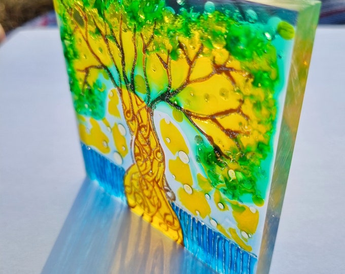 Glass Painting Suncatcher Plane Tree by Maria Marachowska