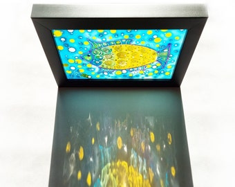 Glass Painting Suncatcher Gold Fish + wooden frame by Maria Marachowska