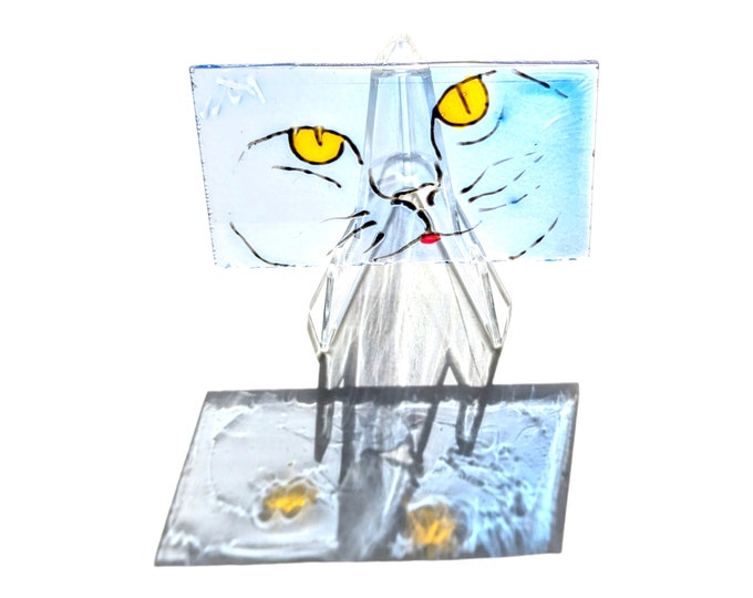 Glass painting cat - window sun catcher - window decoration cats - window picture animals - window hanger blue yellow - gift painting