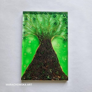 Original Glass Painting Magnet Gold Tree by Maria Marachowska image 7