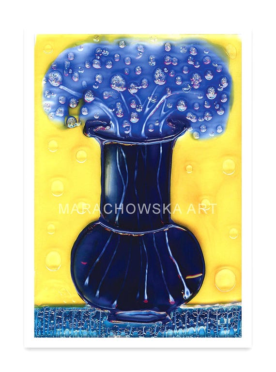 Kunst-Postkarte "Blaue Blume" – Hochwertiger Druck des Originals von Maria Marachowska für Blumenliebhaber
