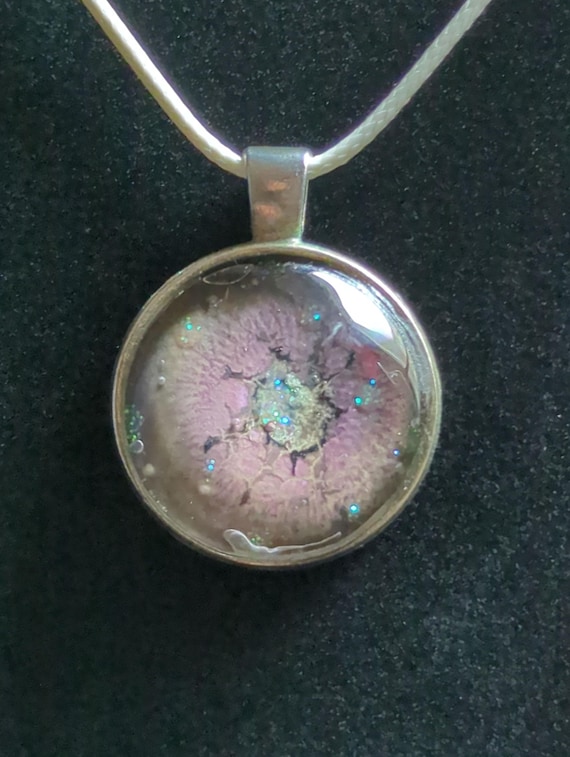 Unique pendant , hand-painted glass glitter art glows in the dark by Maria Marachowska