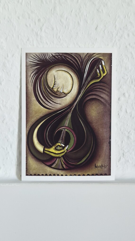 Künstlerische Postkarte Geige, Cello Motiv von Maria Marachowska