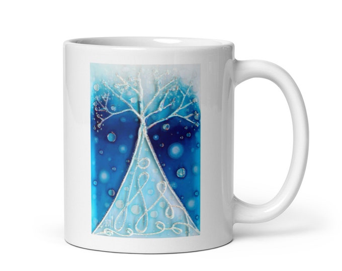 White glossy mug Winter Tree by Maria Marachowska