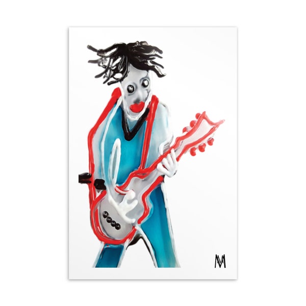 Postkarte Rock Gitarrist - Musik Postkarten - Postkarte Gitarre - Kunst Postkarten - Reproduktion des Originalgemäldes von Maria Marachowska