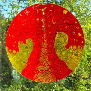 Glass Painting Suncatcher Red Tree by Maria Marachowska image 5