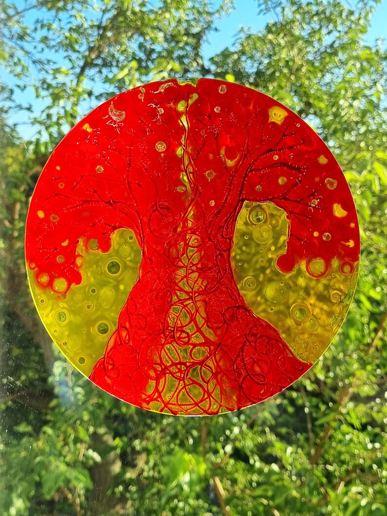Glass Painting Suncatcher Red Tree by Maria Marachowska image 5