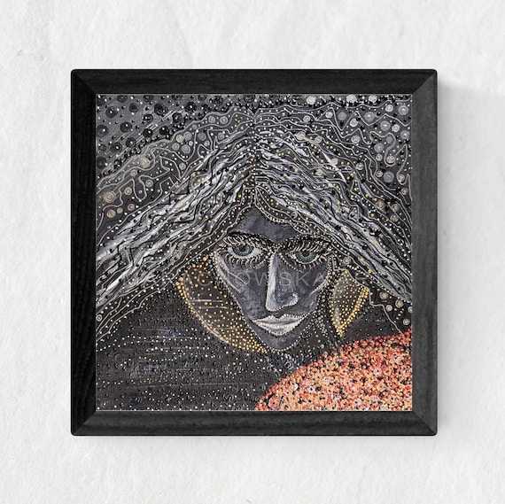 Einzigartiges Acrylgemälde "Mondmädchen" von Maria Marachowska – Faszinierende Farbkomposition in elegantem Holzrahmen, bereit zum Aufhängen