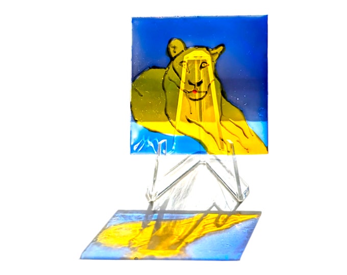 Glass painting lioness - window sun catcher - window decoration Africa - window picture animals - window hanger yellow - gift painting