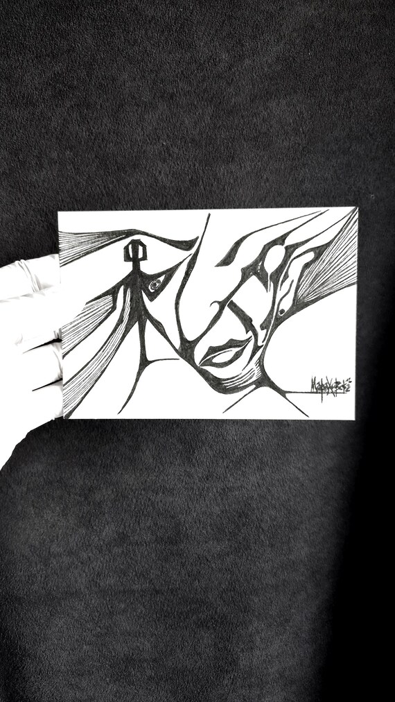 Original Tuschezeichnung Portrait gerahmt, Kunst Unikat 10,5x14,8 cm, Maria Marachowska Wandbild