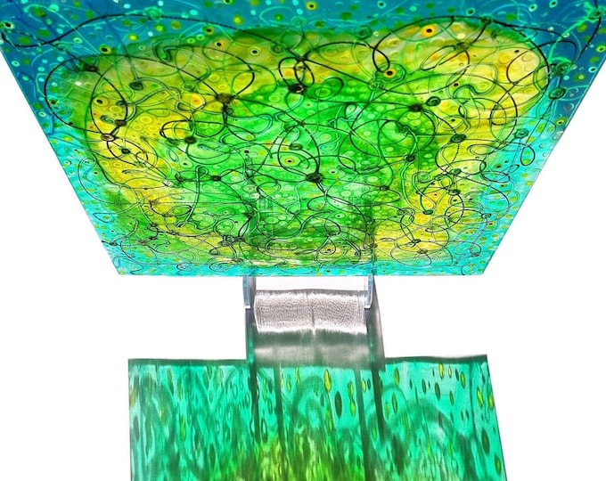 Glass Painting Suncatcher Abstract Green by Maria Marachowska
