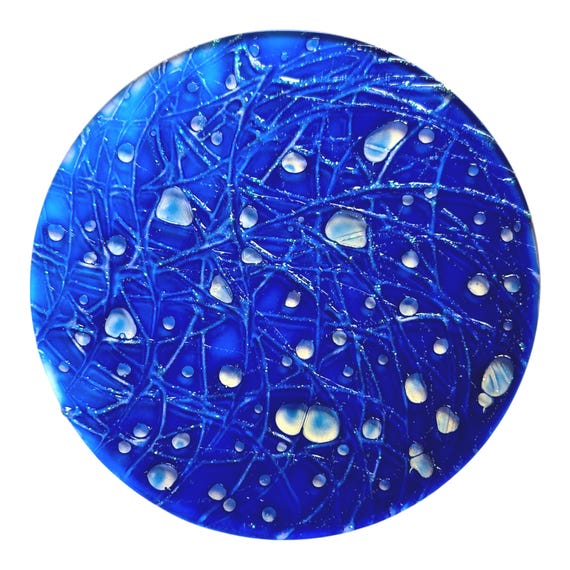 Einzigartiges Rundes Glasgemälde "Abstrakt Blau" von Maria Marachowska – Ein Unikat für Kunstliebhaber und Sammler