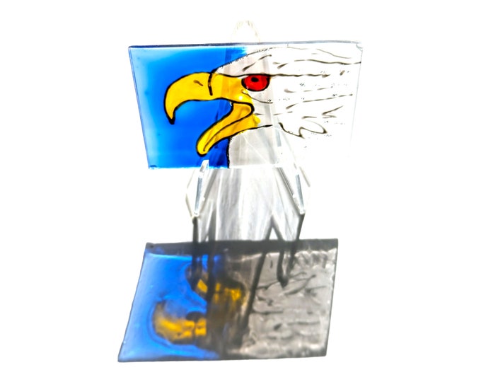 Glass painting Eagle - window suncatcher - window decoration bird - window picture animals - window hanger blue white