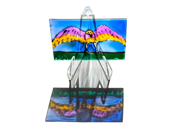 Glass painting eagle - window sun catcher - window decoration bird - window picture animals - window hanger blue purple - gift painting