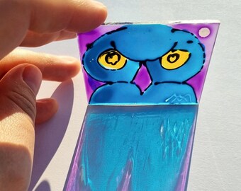 Glass painting Blue Owl by Maria Marachowska