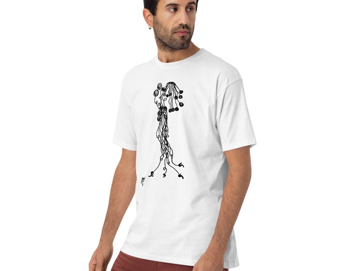 Schweres Premium T-Shirt für Herren "Dame" - Zeichnung T-Shirt  - Kunst T-Shirt  - Bio T-Shirt - Surreal T-shirt - Lustige T-Shirts