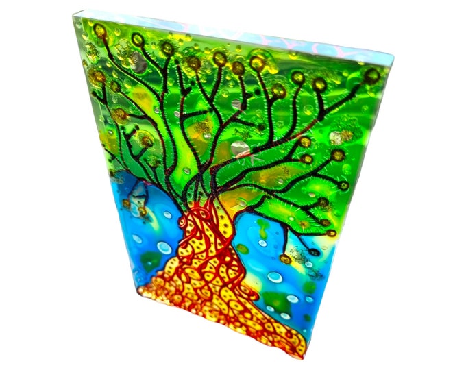 Glass Painting Magnet Sculpture Amber Tree by Maria Marachowska