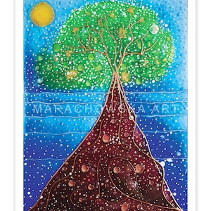 Seascape Tree ポストカード - アート ポストカード - ポストカード ツリー - 絵画ポストカード - マリア マラチョフスカによるオリジナルの絵画のプリント