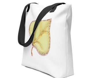 Gold leaf fabric bag - painting bags - autumn motif - art bag - leaf bag - organic fabric bag - organic fabric bag - printed bag
