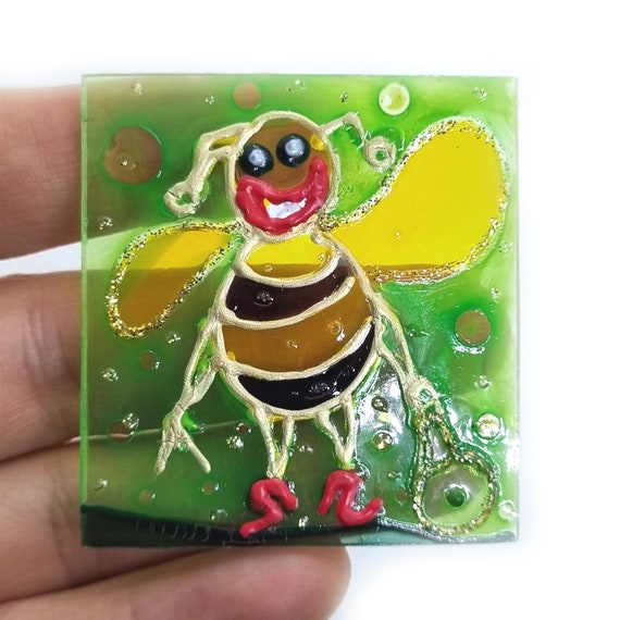 Green bee organic bamboo mount art print