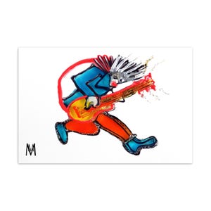 Postkaart Rockgitarist - Muziekpostkaarten - Postkaart Gitaar - Kunstpostkaarten - Reproductie van het originele schilderij van Maria Marachowska