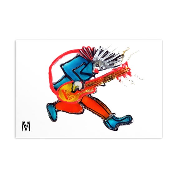 Postcard Rock Guitarist - Music Postcards - Postcard Guitar - Art Postcards - Reproduction of the original painting by Maria Marachowska