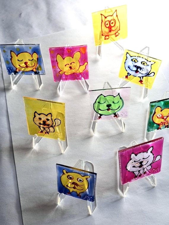 Glasmalerei-Kollektion "Katzen", handgefertigt von Maria Marachowska
