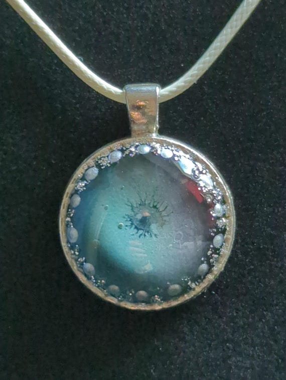 Glass Pendant Blue Painting by Maria Marachowska 