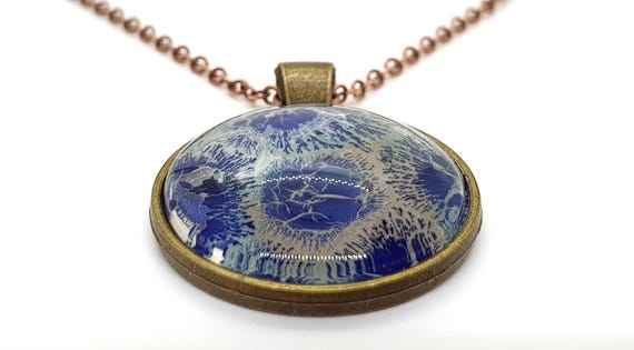 Painting Pendant Blue Brown glow in the dark by Maria Marachowska