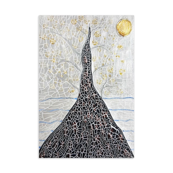 Postcard Black Tree - Landscape Motif Print - Landscape Painting Postcards - Pictures with Landscapes - Modern Landscape