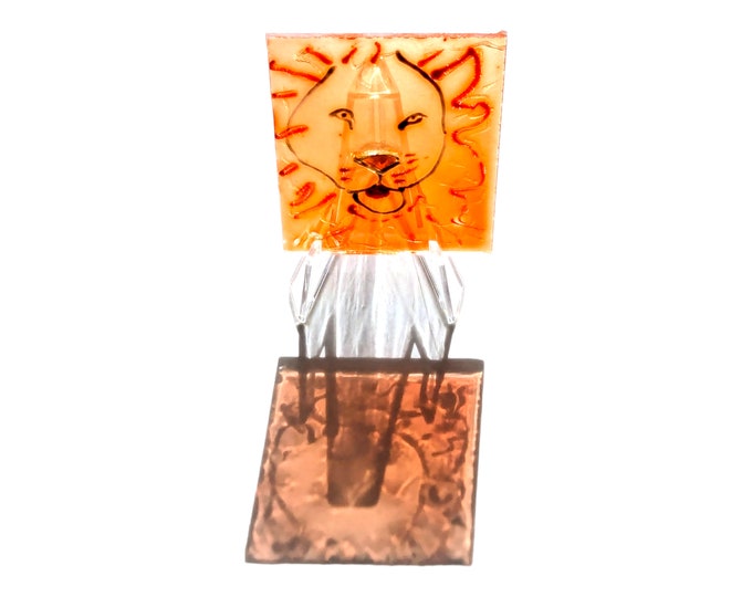 Glass painting lion - window sun catcher - window decoration orange - window picture animals - window hanger wild cat - gift painting