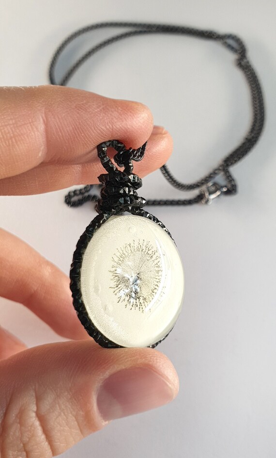 Glass Painting Pendant Black White glow in the dark by Maria Marachowska
