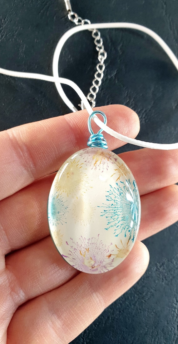 Pink Blue Oval Pendant by Maria Marachowska