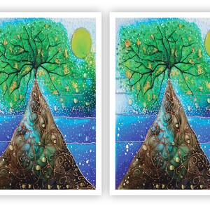 Diese Postkarte ist ein hochwertiger Druck des Original-Gemäldes "Seelandschaft Baum" von Maria Marachowska.