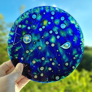 Glass Painting Abstract Blue by Maria Marachowska