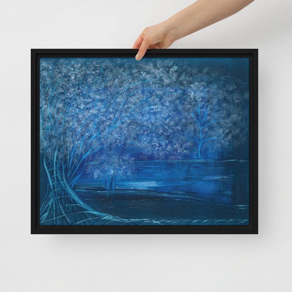 Nacht Garden - Hochwertiger gerahmter Leinwanddruck von Maria Marachowska – Perfekt für stilvolle Wohnräume und Kunstliebhaber