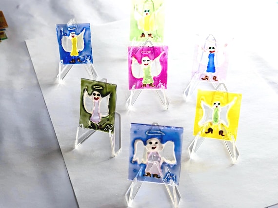 Glasmalerei-Sonnenfänger "Engels", handgefertigt von Maria Marachowska, einzigartiges Kunstwerk