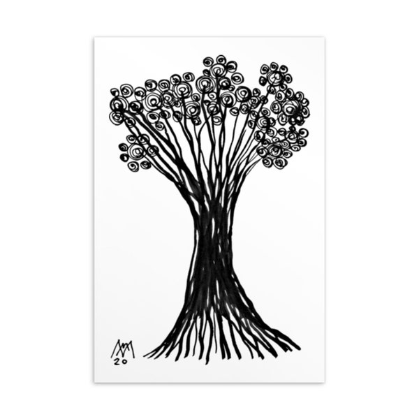 Postkarte Baum -  Zeichnung Postkarten - Kunst Postkarten - Reproduktion der Originalzeichnung "Baum" gezeichnet von Maria Marachowska