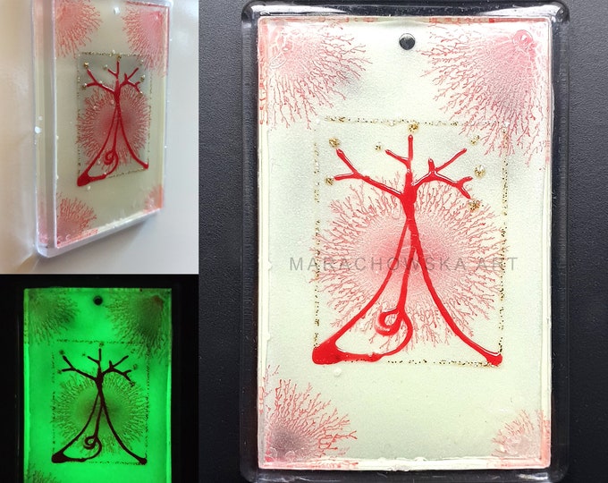 Glass Painting Fridge Magnet Tree glow in the dark by Maria Marachowska