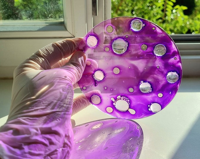 Glass Painting Suncatcher Purple Cabochon by Maria Marachowska